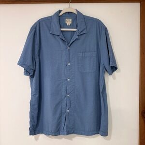 J.Crew Seersucker Organic Cotton Button Down Men XL Blue Short Sleeve | Coastal